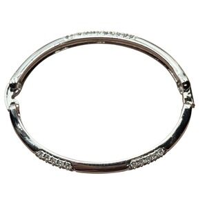 Swarovski Signed Silver Tone Pave Oval Hinged Crystal Bangle Bracelet